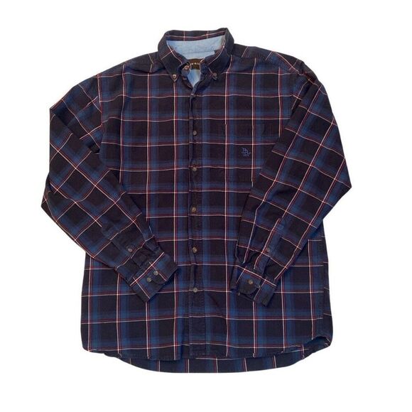 Bit & Bridle Navy Red Plaid Long Sleeve Button Up Shirt Men Size Medium - Picture 1 of 11